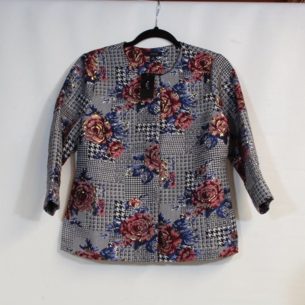 Alfani Petite Berry Shimmer Floral Bubble Sleeve Blazer Jacket NWT - Picture 5 of 7